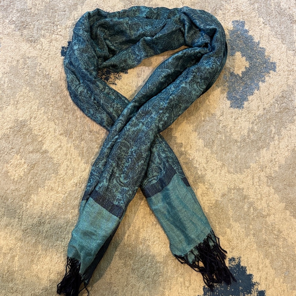 Chic Teal and Black Paisley Scarf